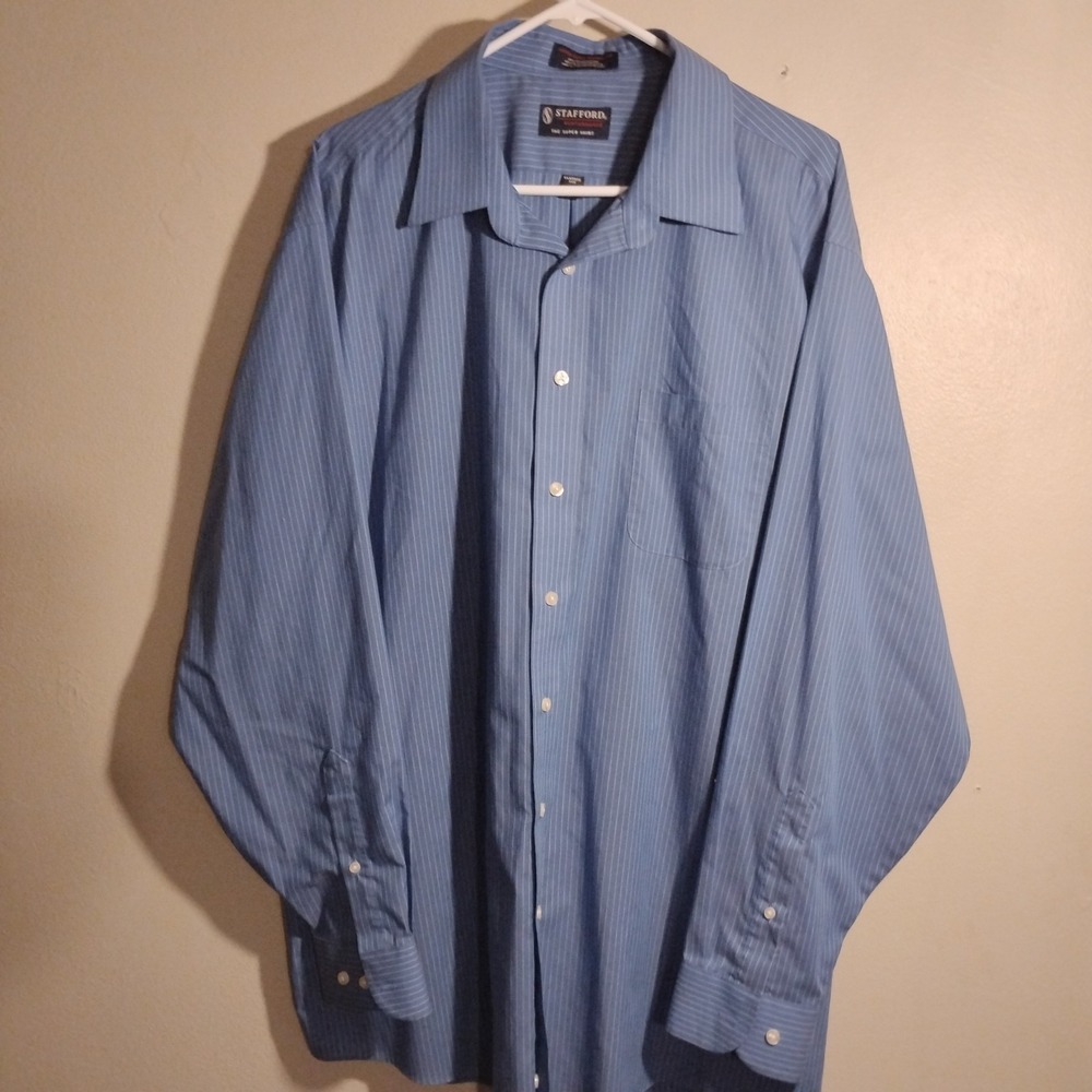 Stafford Blue w White Vertical Lines Button Up Size 18